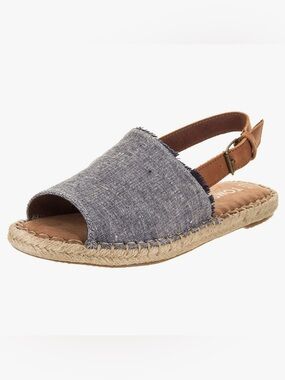 TOMS Clara Textured Chambray Leather Sling Back Espadrille Sandals Blue Navy 9